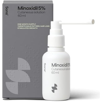 Sons Minoxidil 5% Cutaneous Solution for Men, Hair Regrowth & Thickener Formula, For Hair Loss & Thinning, Reactivates Shrunken Follicles, Precision Application System, 1 Month Supply Made in Europe