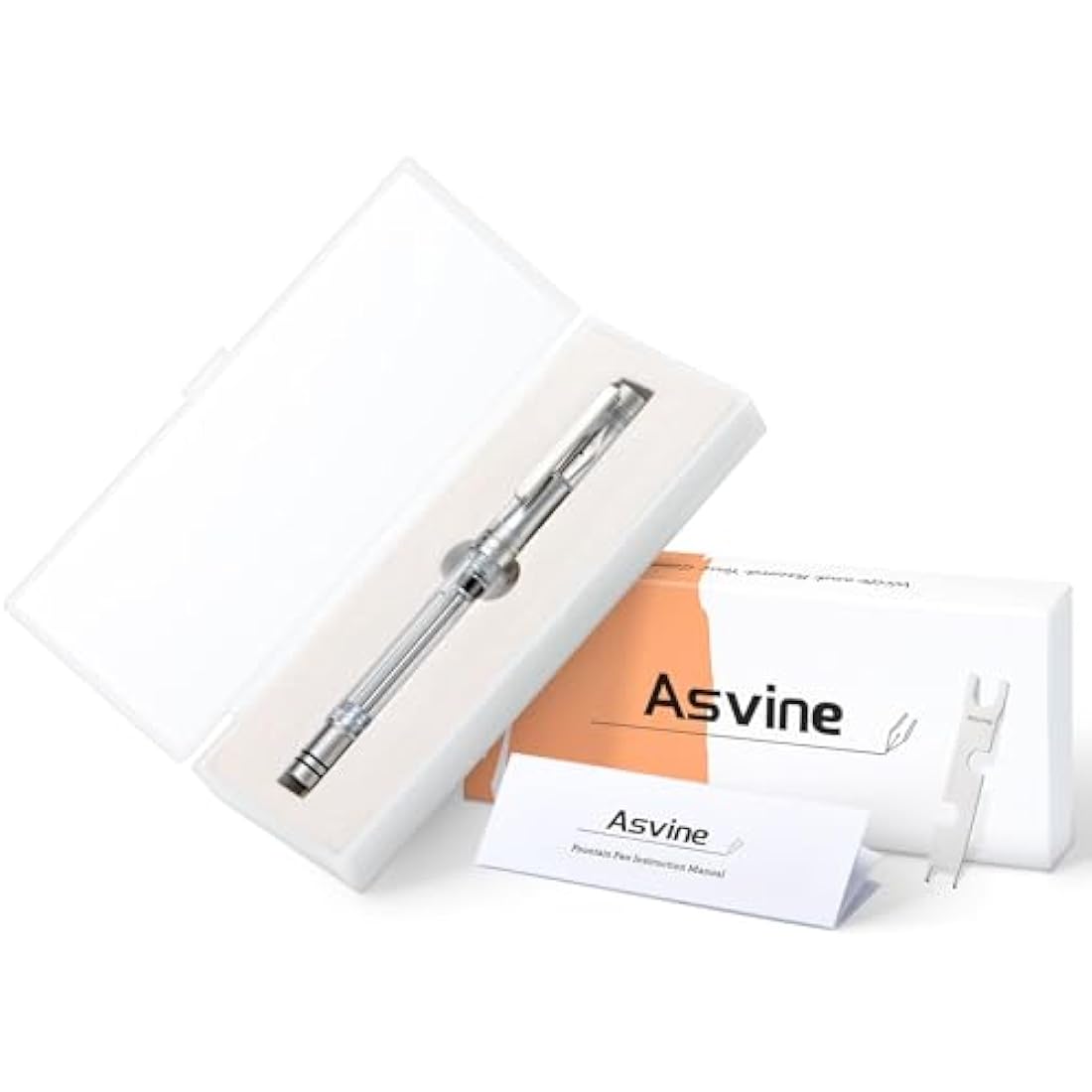Asvine V200 Titanium Fountain Pen Vacuum Filling, Iridium Medium Nib Clear Transparent Acrylic Smooth Writing Pen Case Set