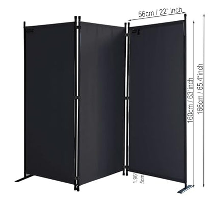 Paravent 170 x 165 cm Fabric Room Devider Garden 3-Part Patrition Wall Foldable Balcony Privacy Screen Black