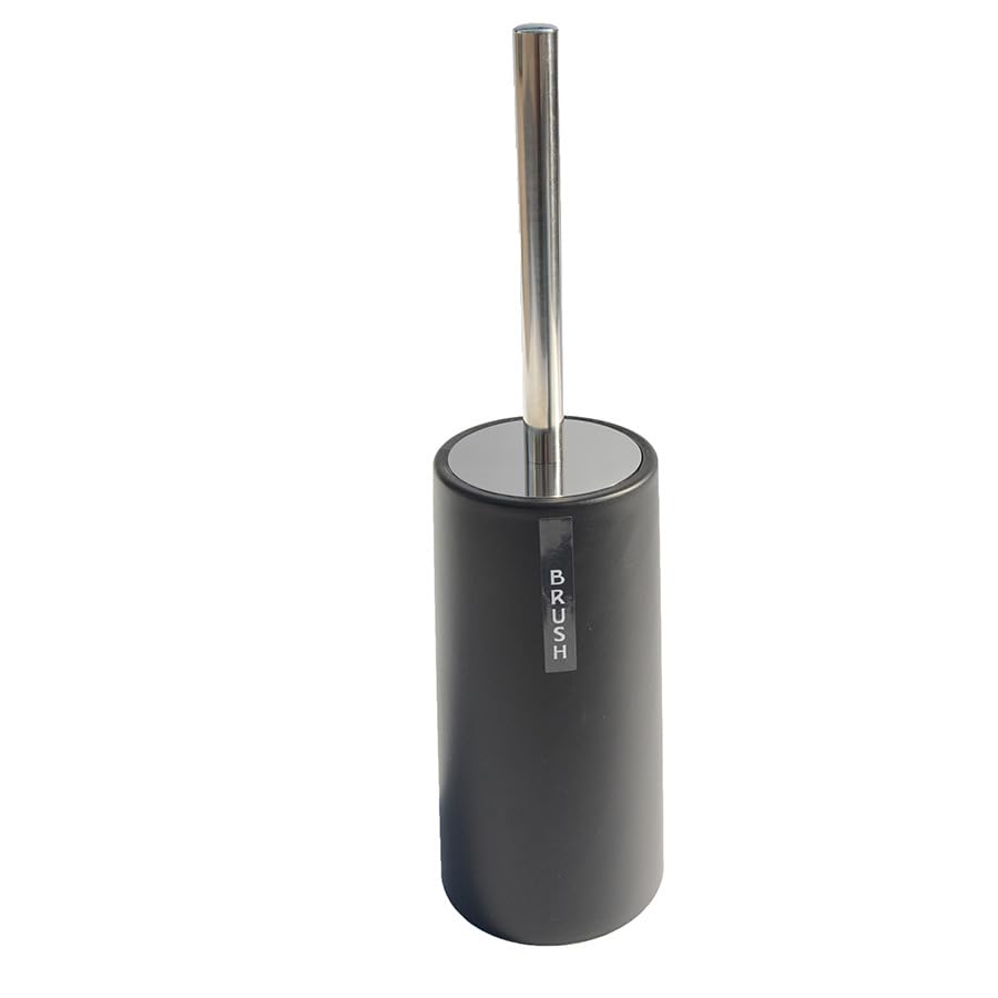 Toilet brush and bracket, floor-standing,long handle,stainless steel anti-rust, durable toilet brush (Black)