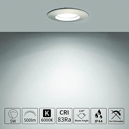 HiBay 6X 5W LED Downlights Ceiling IP44 Bathroom Recessed Spot Lights Brushed Chrome Down Light Ultra Slim Downlight Cool White 6000K 240V
