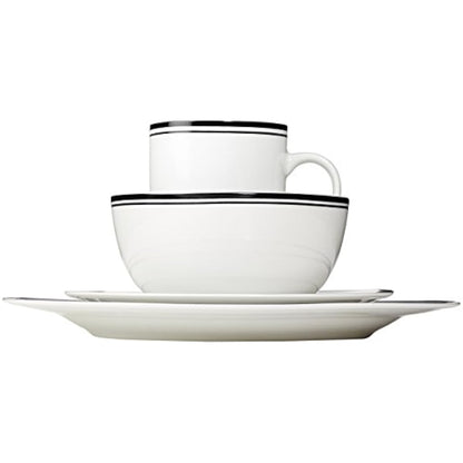Amazon Basics Cafe Stripe Dinnerware Set with 16-Pieces - Black
