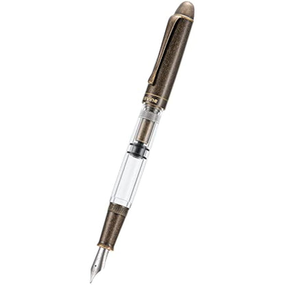 Asvine P30 Piston Fountain Pen Medium Nib, Retro Brass Style, Transparent Acrylic Large Ink Capacity Writing Gift Box