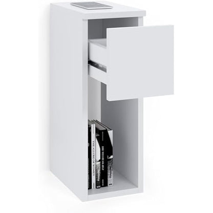 ComfortCove Bedside Tables, Bedside Drawers, Narrow Bedside Table, Bedside Cabinet, Slim End Table with Storage Shelf, White. Size: W20 x H55 x D30,5 cm