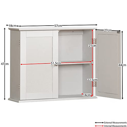 Bath Vida Priano Double Door Mirrored Bathroom Cabinet Storage Cupboard Wall Mounted, White