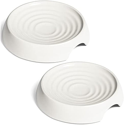 CatGuru Cat Bowls, Whisker Stress Free Cat Food Bowl, Reliefs Whisker Fatigue, Wide Cat Bowl, Non Slip Cat Food Bowls, Shallow Cat Dish, Cat Feeding & Watering Supplies (Set of 2, Ceramic, White)