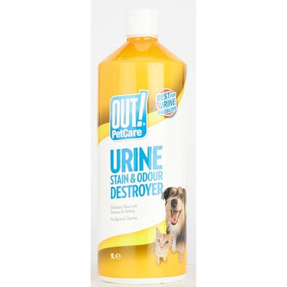 OUT! Urine Stain & Odour Destroyer for Pets | Enzymatic Pro-Bacteria Cleaner - 1 Litre
