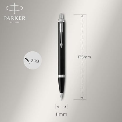 Parker IM Duo Pen Gift Set | Fountain Pen, Ballpoint Pen & Pen Pouch | Black Lacquer Finish with Chrome Trims | Medium Tip | Blue Ink Refills | Perfect Graduation Gifts