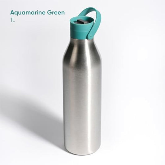 Circular & Co 1L/1000ml Recycled Stainless Steel Reusable Drinks Water Bottle – Insulated, Double Walled, Ecofriendly – Leakproof Lockable Lid – Dishwasher Safe, BPA & Melamine Free (Aquamarine Green)