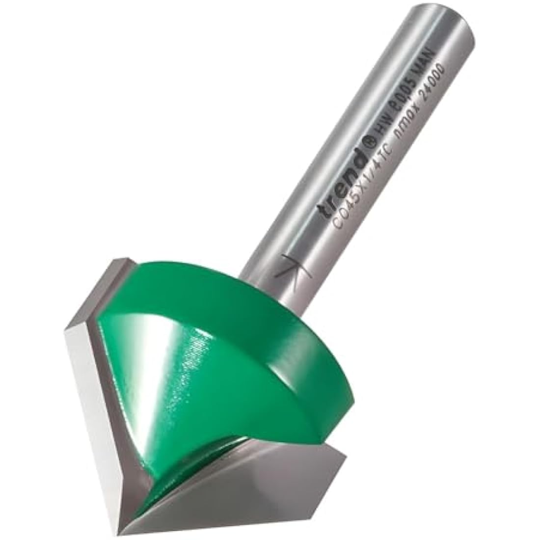 Trend CraftPro Chamfer Router Cutter Bit, 1/4 Inch Shank, 25.4mm Cut Diameter & 45 Degree V Groove, Tungsten Carbide Tipped, C045X1/4TC