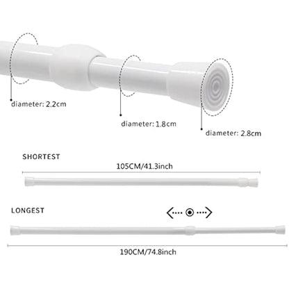 Vista 105-190cm Extendable Curtain Poles No Drill Tension Rods Extendable Curtain Rod Adjustable for DIY Projects, Cupboard, Kitchen, Bathroom, Bookshelf, Wardrobe, Window, 2 Pack White