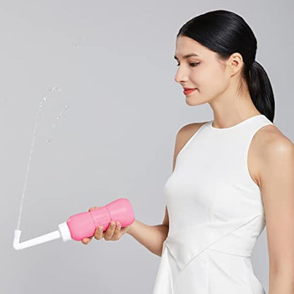 Pink Portable Bidet for Toilet 450ml Travel Bidet Bottle, Perineal Bottle for Postpartum Hemorrhoids Healing, Maternity Kit Essentials,Intimate Wash for Women with Water Seal Cap Storage Bag