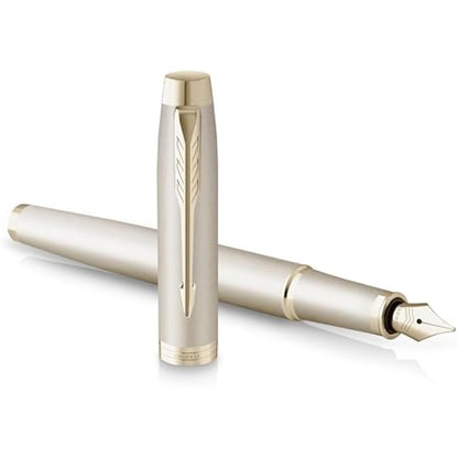 Parker IM Monochrome Fountain Pen | Champagne Finish and Trims | Fine Point | Blue Ink | Gift Box
