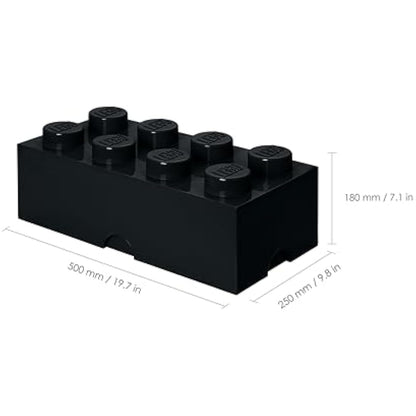 LEGO Storage Brick 8 Knobs BLACK - Stackable Plastic Storage Box with Lid for Kids and Adults, Ideal Desk Organizer and Toy Box - 12.1L Capacity
