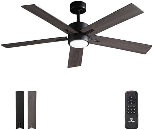 Vagizm Ceiling Fan with Light for Bedroom: 52 inch Silent Ceiling Fans with dimmable Light - Remote Control - Reversible DC Motor - Black - 5 Blades - Suitable for Living Room Indoor Outdoor