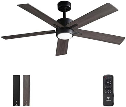 Vagizm Ceiling Fan with Light for Bedroom: 52 inch Silent Ceiling Fans with dimmable Light - Remote Control - Reversible DC Motor - Black - 5 Blades - Suitable for Living Room Indoor Outdoor