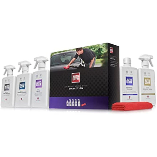 Autoglym Luxury Bodywork And Wheels Collection, 6pc Car Cleaning Kit, Car Cleaning Gift Set, Black