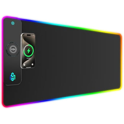 GIM Wireless Charging RGB Gaming Mouse Pad 15W, LED Mouse Mat 900x400x4MM, 10 Light Modes Extra Large Mousepad Non-Slip Rubber Base Computer Keyboard Mat for Gaming (Black-Max)