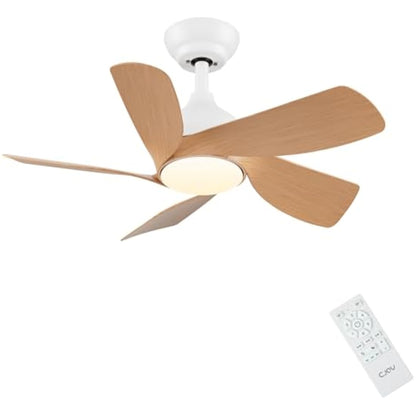 CJOY 30 inch Ceiling Fan Light, Woodgrain Ceiling Fans with Lights Dimmable, Memory 3CCT, 6 Speeds, Quiet, Reversible DC 5 Blades, Fan Lights Ceiling for Bedroom/Kids Room/Corridor/Aisle