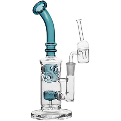 Glass Honeycomb Bong Handmade Water Pipe Perc Wax 14.4mm Bongs with Quartz Banger Cap Bowl for Bongs (Bong with quartz banger and bowl)