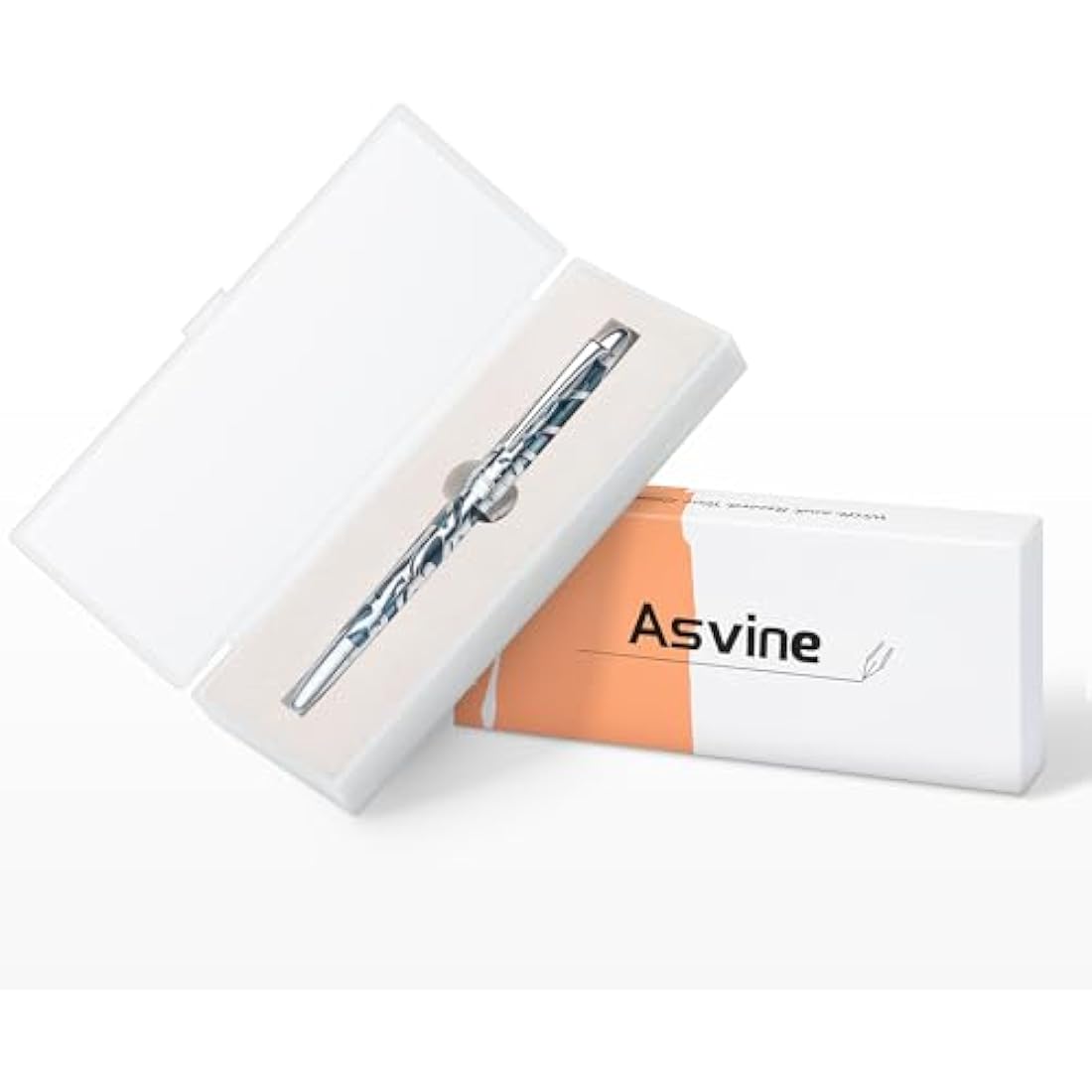 Asvine P80 Piston Filling Fountain Pen Extra Fine Nib, Spider Skeleton Transparent Gray Blue Acrylic Pen Case and Wrench Set