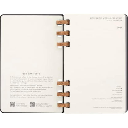 Moleskine Monthly and Weekly Spiral Agenda 12 Months 2024, Agenda 2024, Size Large 15x21, Hard Cover and Elastic Closure, Colour Black