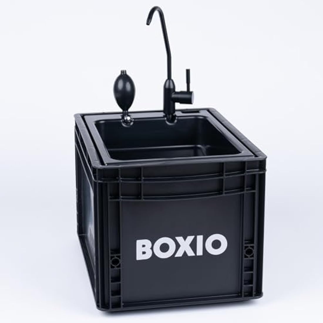 BOXIO - WASH: Mobile Wash Basin with Hand Pump, Sink for Van, Camping Garden, Sink with Tap, Plastic, Black