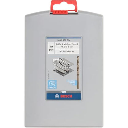 Bosch Professional 2608587014 19-Piece HSS-Cobalt ProBox Metal Drill Bit Set (for Stainless Steel, Accessories for Drill Drivers), Gold, 1mm-10mm