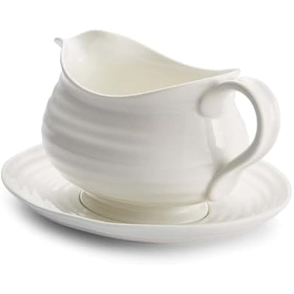 Portmeirion Home & Gifts Gravy Boat & Stand, Porcelain, White, 22.5 x 18 x 10 cm