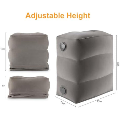 Inflatable Travel Foot Rest | Kids Airplane Bed | Adjustable Height Leg Pillow | Make a Flat Bed for Kids and Toddlers | Great for Airplane, Train, car（Grey, 2 Pack）