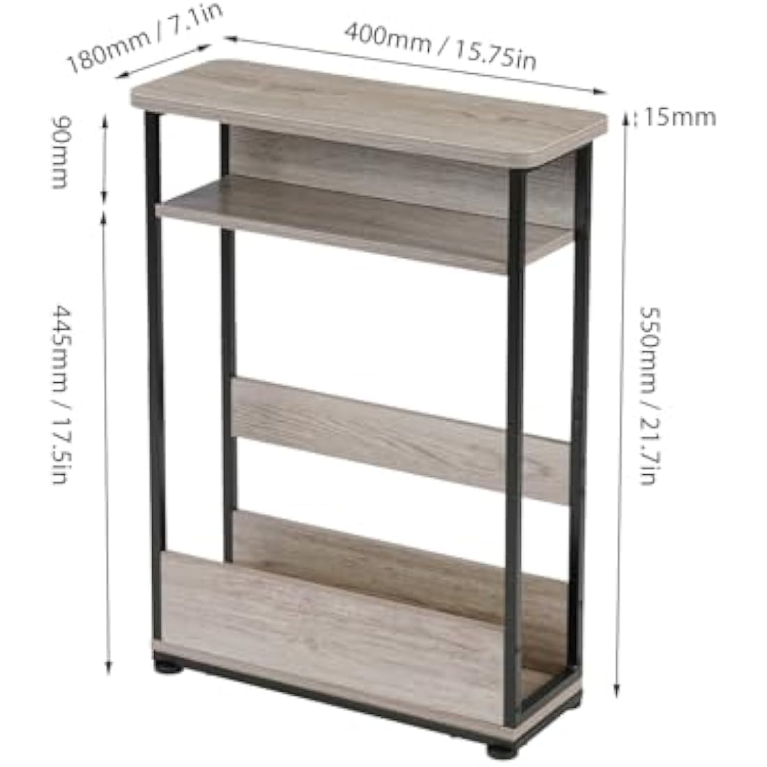 YEAKOO Narrow Side Table for Narrow and Small Spaces, Skinny Bedside Table Small Nightstand with Magazine Rack Space Saving (Oak, M)