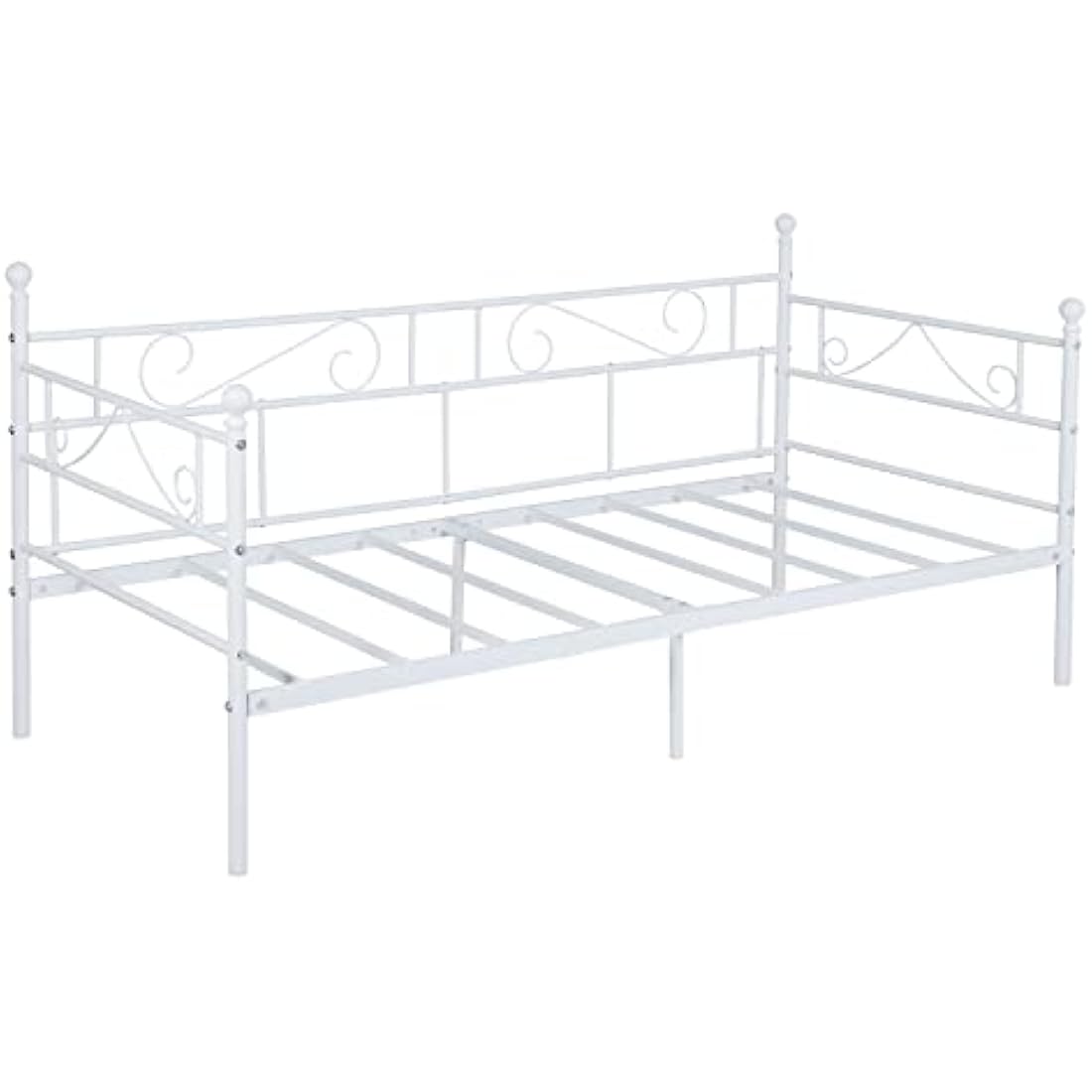 buybyroom Day bed Frame,Modern Metal Day Bed Sofa, Platform Bed Base with Headboard and Footboard Premium Stable Metal Slats for 90 x 190 mattress,White