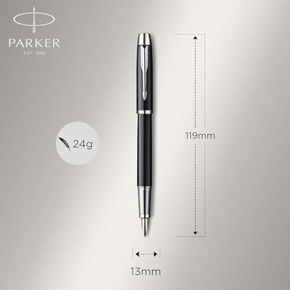 Parker IM Duo Pen Gift Set | Fountain Pen, Ballpoint Pen & Pen Pouch | Black Lacquer Finish with Chrome Trims | Medium Tip | Blue Ink Refills | Perfect Graduation Gifts