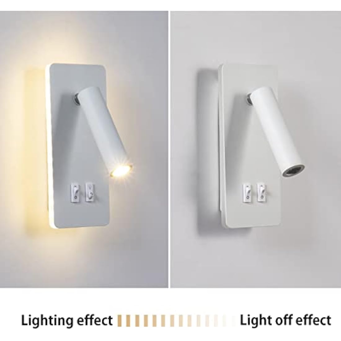 uksunvi LED Wall Mounted Lamp,Bedside Reading Wall Light,12W LED Wall Lamp, Adjustable Spotlight （3W +9W 3000K Warm Light） (White Rectangle)