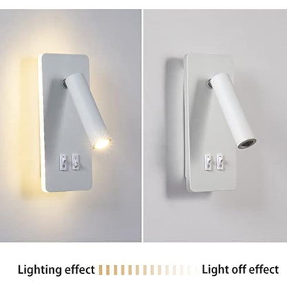 uksunvi LED Wall Mounted Lamp,Bedside Reading Wall Light,12W LED Wall Lamp, Adjustable Spotlight （3W +9W 3000K Warm Light） (White Rectangle)