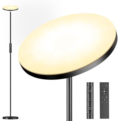LED Uplighter Floor Lamp Living Room - 2700K-6500K Color Temperature, Modern Floor Lamp with Remote Control & Touch Control (Jet Black‌)
