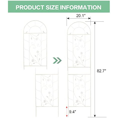 Sungmor Large Wrought Iron Garden Trellises for Climbing Plants - 82.5 Inch Tall & 2PC White PACK - Beautiful Retro Style Metal Fence Trellis - Gardening Vines Plant Support for Flower Rose Climbing