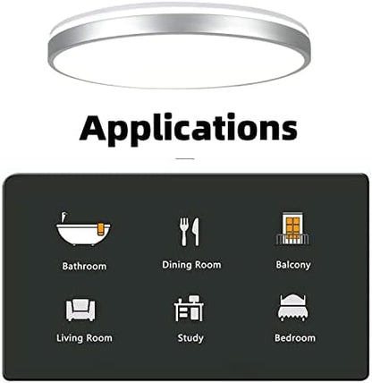 Horevo 24W LED Ceiling Light, Minimalist Silver Edge Ceiling Light with Remote Control and Bluetooth Speaker, 2000 Lumens Ø30cm Dimmable Ceiling Lights for Lounge, Living Room, Kids Room, Bedroom