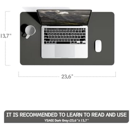 YSAGi Non-Slip Desk Pad, Waterproof PVC Leather Desk Table Protector, Ultra Thin Large Mouse Pad, Easy Clean Laptop Desk Writing Mat for Office Work/Home/Decor (60 x 35 cm, Dark Gray)