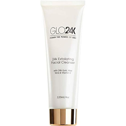 GLO24K Exfoliating Facial Cleanser with 24k Gold, Anti-Aging Microdermabrasion with Vitamins C and E