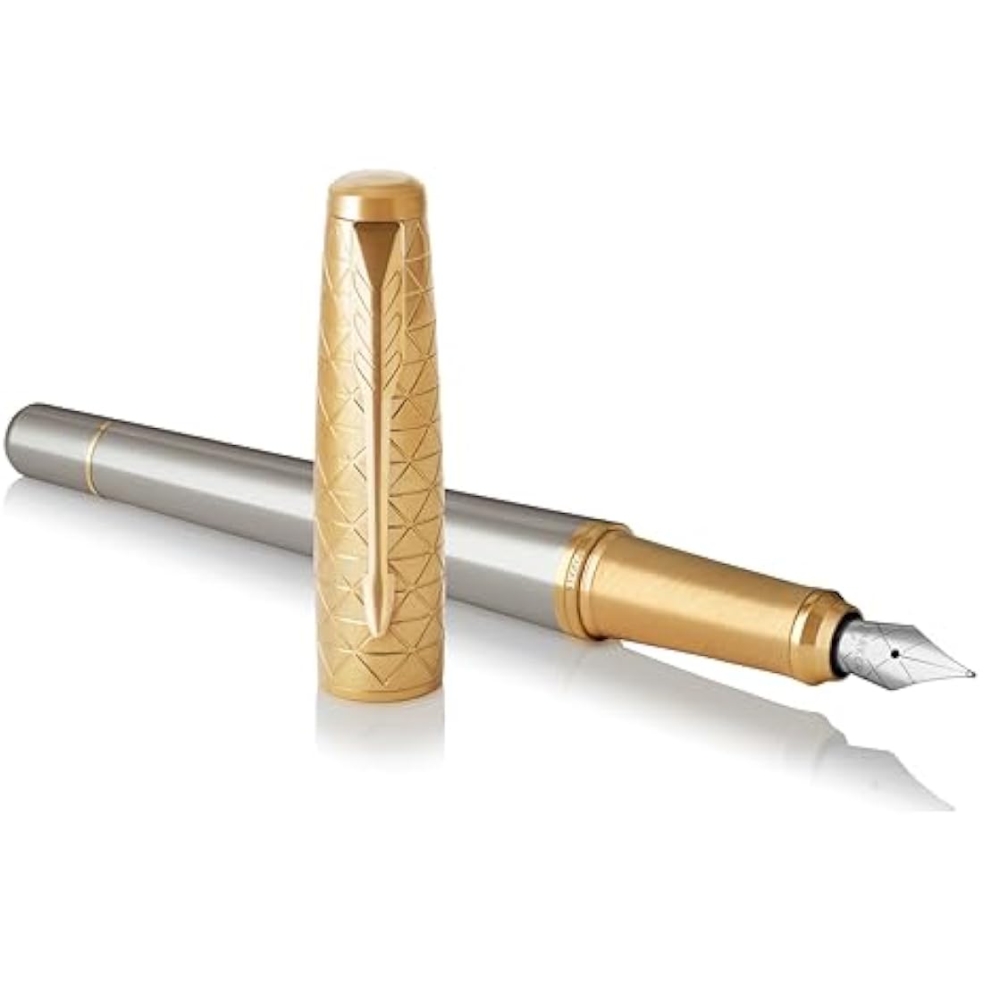 Parker Urban Premium Metal Fountain Pen | Aureate Gold Powder with Intricate Engraved Pattern | Gold Trims | Medium Nib | Gift Boxed