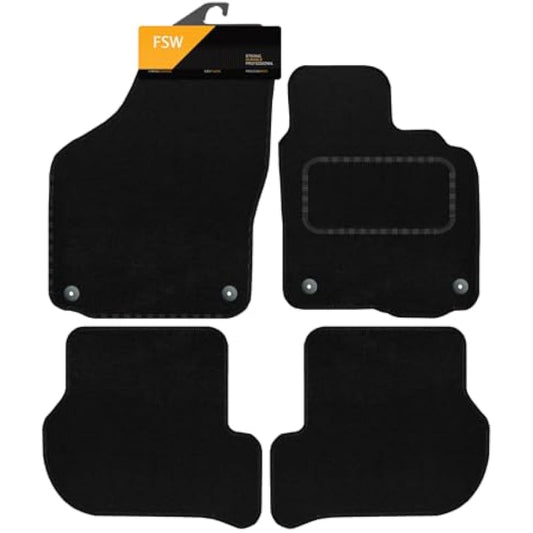 FSW - Car Floor Mats Fit Volkswagen Golf MK6 2008-2012 - Tailored Mats - Black Carpet - Anti Slip Mat - Non Slip Car Floor Mat, Fitted With Clips & Granulated Backing - 4 Pc Floor Mat Only