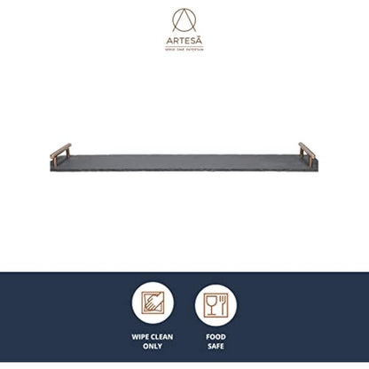 Artesà Slate Serving Platter Tray with Copper Finish Handles, perfect for Grazing and Buffets, 60 x 15 cm, Black