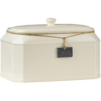 Premier Housewares Rural Touch Dolomite Bread bin Tagged Biscuit Tin with Lid Biscuit Jar Crock Bread Basket Bread Storage Cream 23H x 35W x 24D cm, 14 x 8 x 8