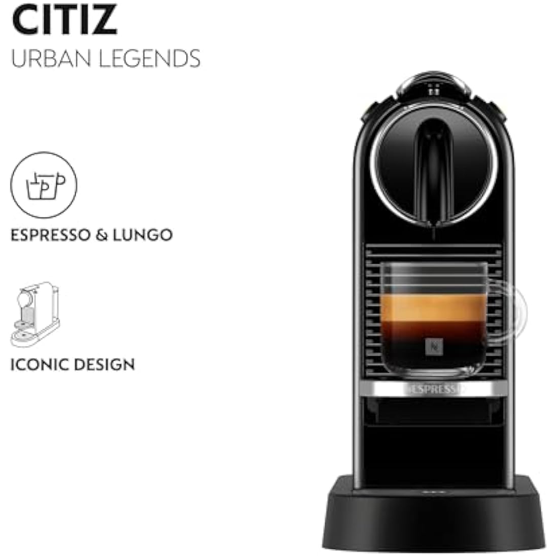 Nespresso Citiz Coffee Machine by De'Longhi for Original Coffee Pods, Italian Inspired Espresso, Quality Coffee, Starter Capsule Set Included, EN167.B, Black