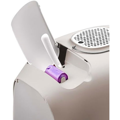 UNITED PETS Minù Katzentoilette/Katzentoilette, Design, Made in Italy, with Schaufel and Filter, White with Taupe-Grey Accent, Closed Hygienic Cat Litter Box