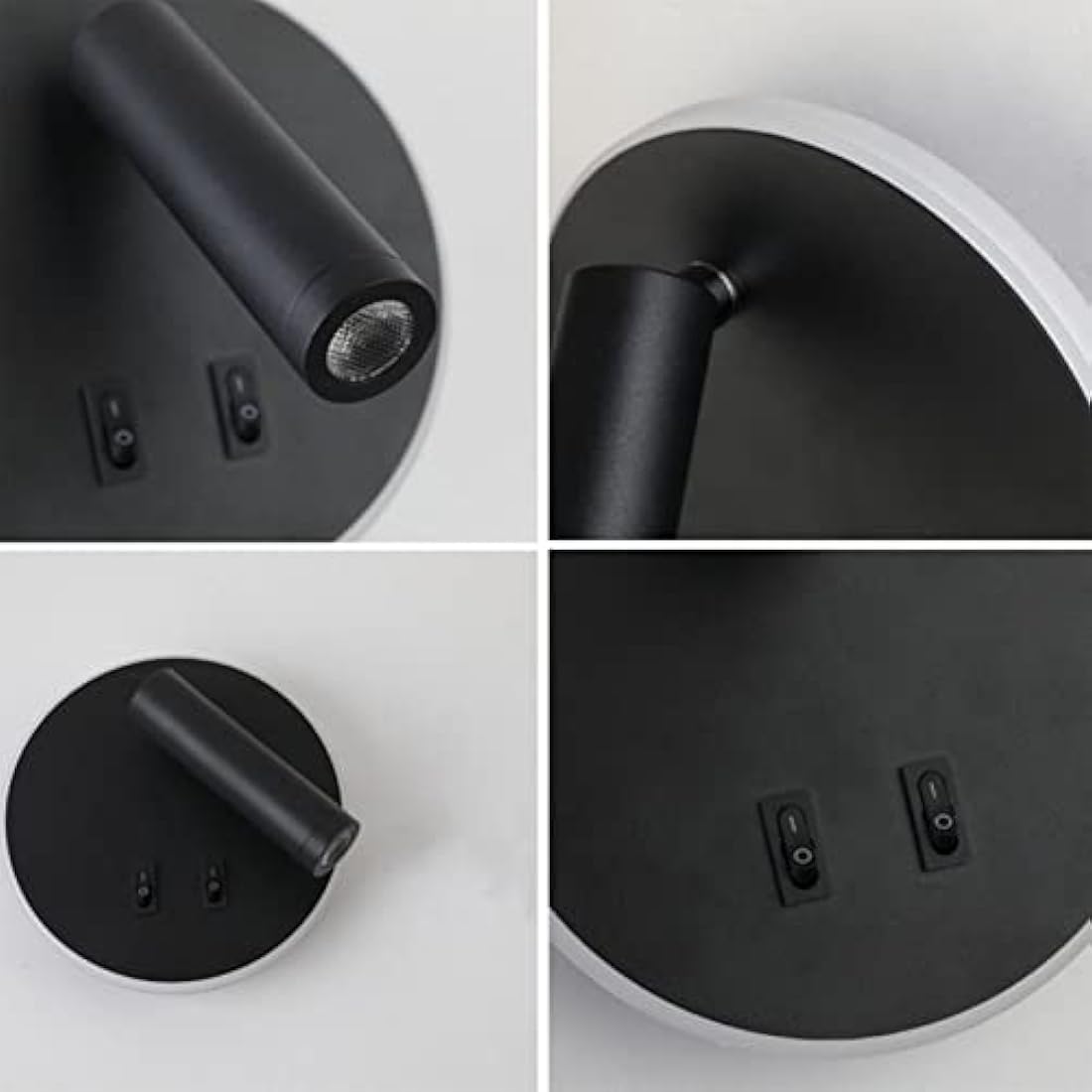 uksunvi LED Wall Mounted Lamp,Bedside Reading Wall Light,12W LED Wall Lamp, Adjustable Spotlight （3W +9W 3000K Warm Light） (Black Round)