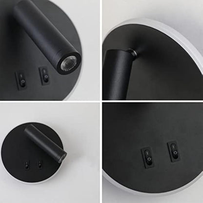 uksunvi LED Wall Mounted Lamp,Bedside Reading Wall Light,12W LED Wall Lamp, Adjustable Spotlight （3W +9W 3000K Warm Light） (Black Round)