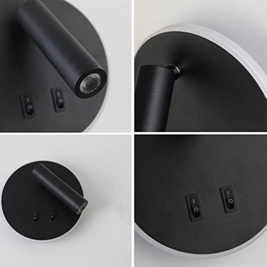 uksunvi LED Wall Mounted Lamp,Bedside Reading Wall Light,12W LED Wall Lamp, Adjustable Spotlight （3W +9W 3000K Warm Light） (Black Round)