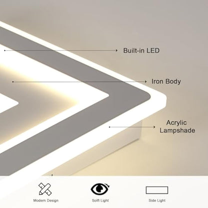 Comely Modern Square LED Ceiling Light, 52W 5850LM Acrylic LED Ceiling Lamp, White Chandelier for Bedroom, Living Room Natural Light 4500K, 40cm